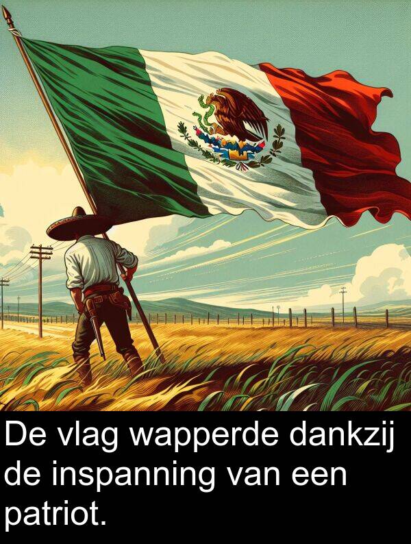 dankzij: De vlag wapperde dankzij de inspanning van een patriot.