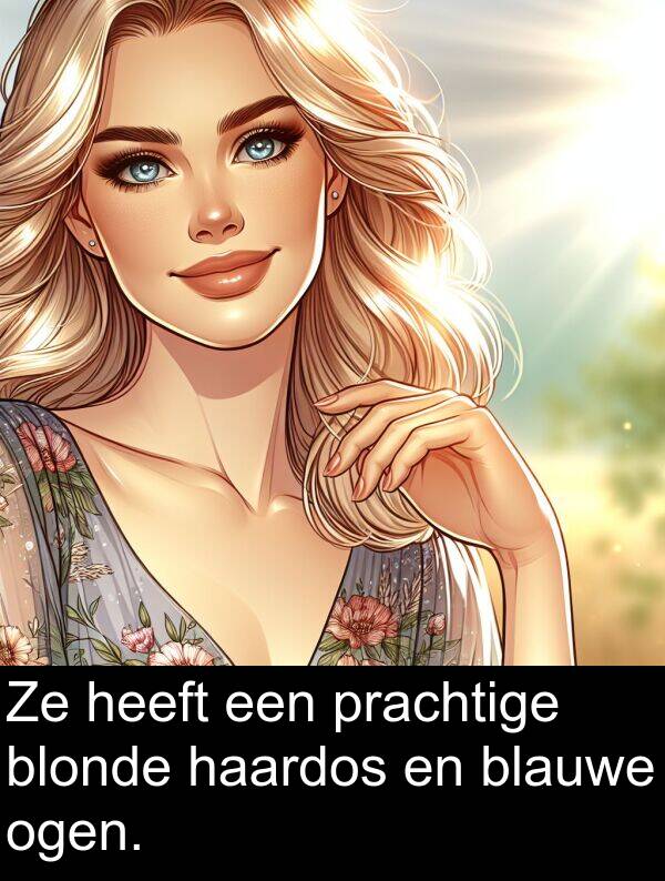 prachtige: Ze heeft een prachtige blonde haardos en blauwe ogen.