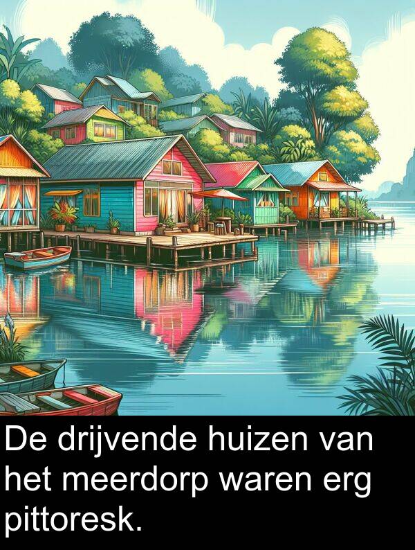 drijvende: De drijvende huizen van het meerdorp waren erg pittoresk.