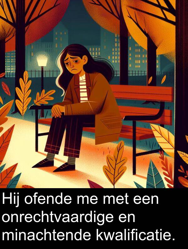 minachtende: Hij ofende me met een onrechtvaardige en minachtende kwalificatie.