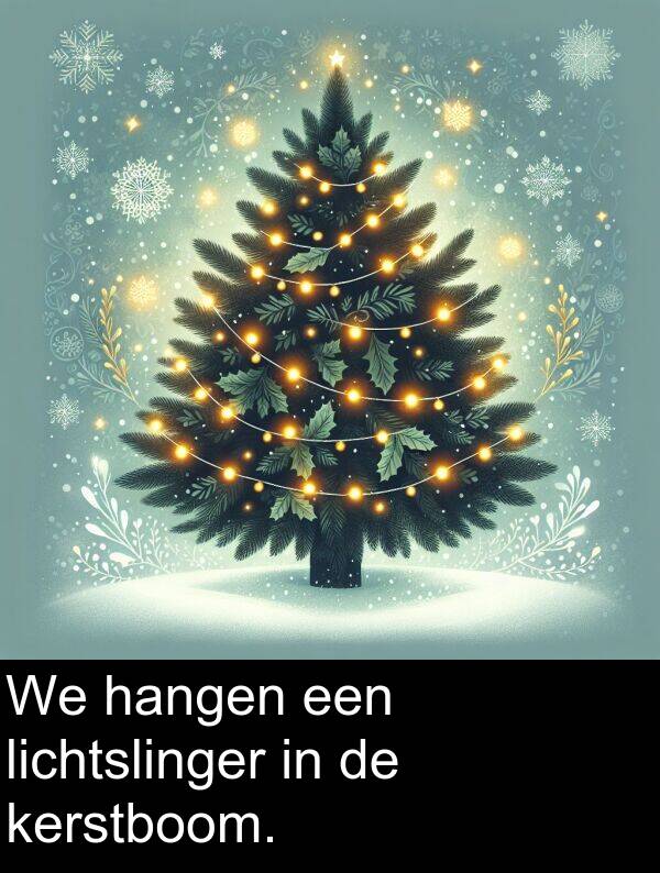 hangen: We hangen een lichtslinger in de kerstboom.