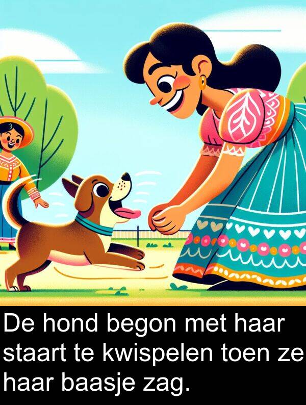 staart: De hond begon met haar staart te kwispelen toen ze haar baasje zag.