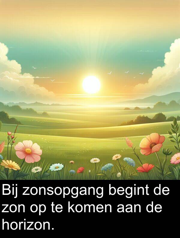 zonsopgang: Bij zonsopgang begint de zon op te komen aan de horizon.