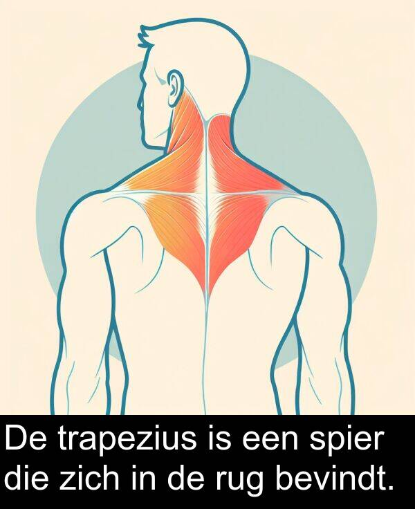 zich: De trapezius is een spier die zich in de rug bevindt.