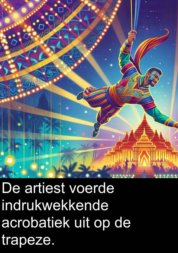 voerde: De artiest voerde indrukwekkende acrobatiek uit op de trapeze.
