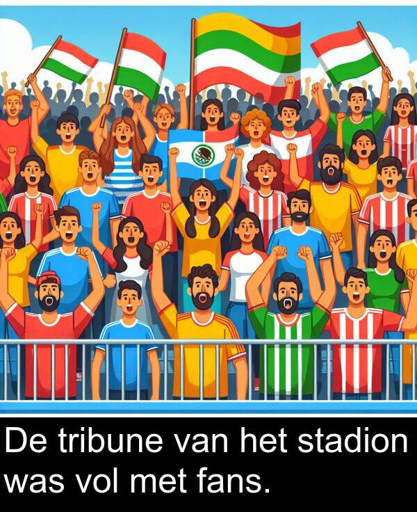 met: De tribune van het stadion was vol met fans.