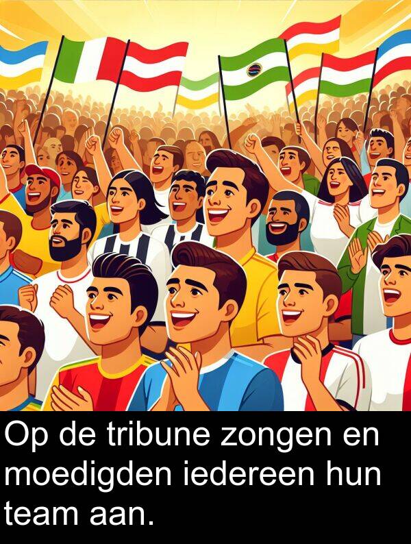iedereen: Op de tribune zongen en moedigden iedereen hun team aan.