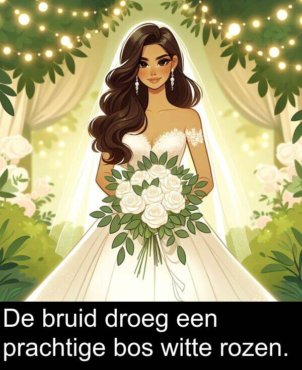 droeg: De bruid droeg een prachtige bos witte rozen.