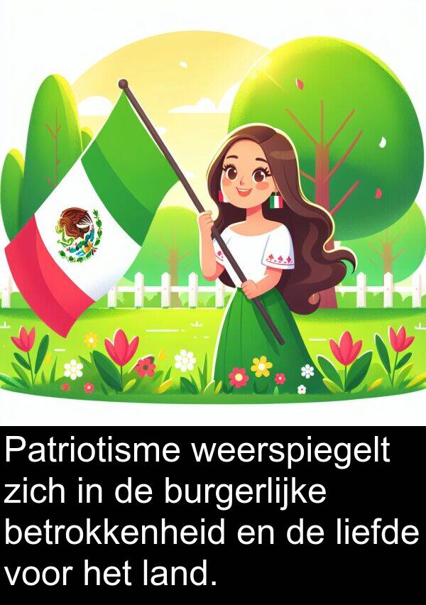 liefde: Patriotisme weerspiegelt zich in de burgerlijke betrokkenheid en de liefde voor het land.