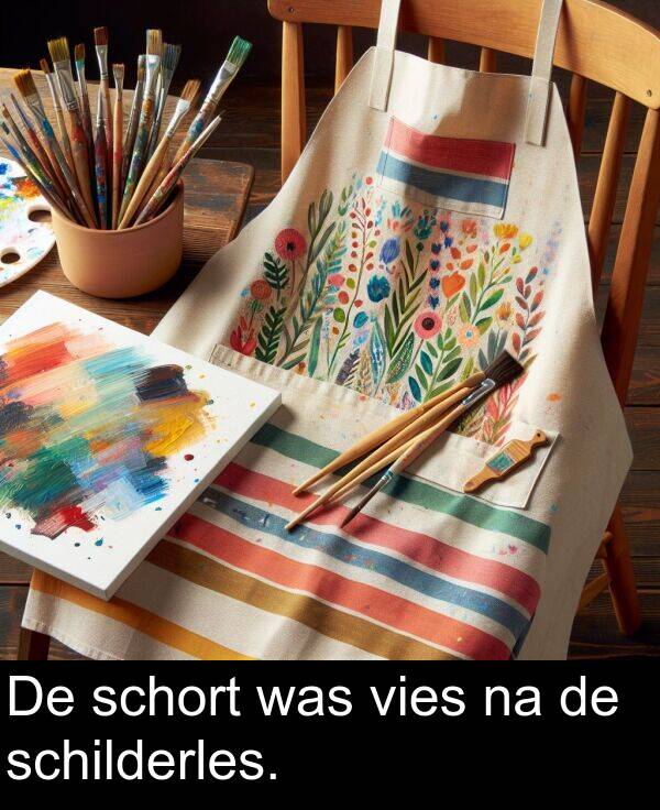 schort: De schort was vies na de schilderles.