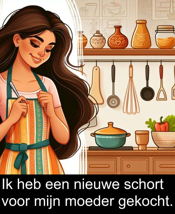 gekocht: Ik heb een nieuwe schort voor mijn moeder gekocht.