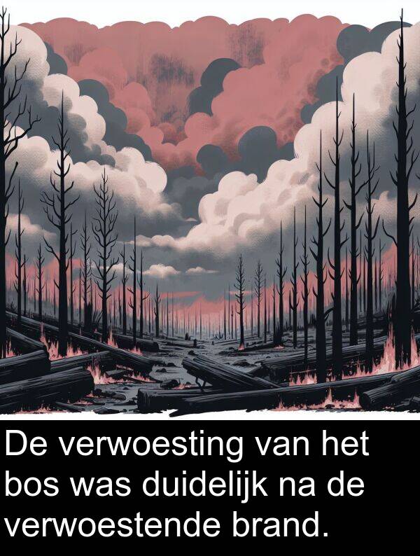 duidelijk: De verwoesting van het bos was duidelijk na de verwoestende brand.