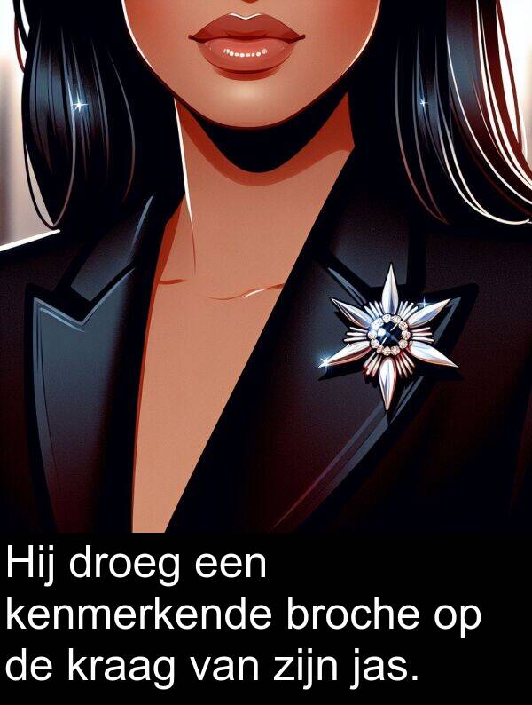 droeg: Hij droeg een kenmerkende broche op de kraag van zijn jas.