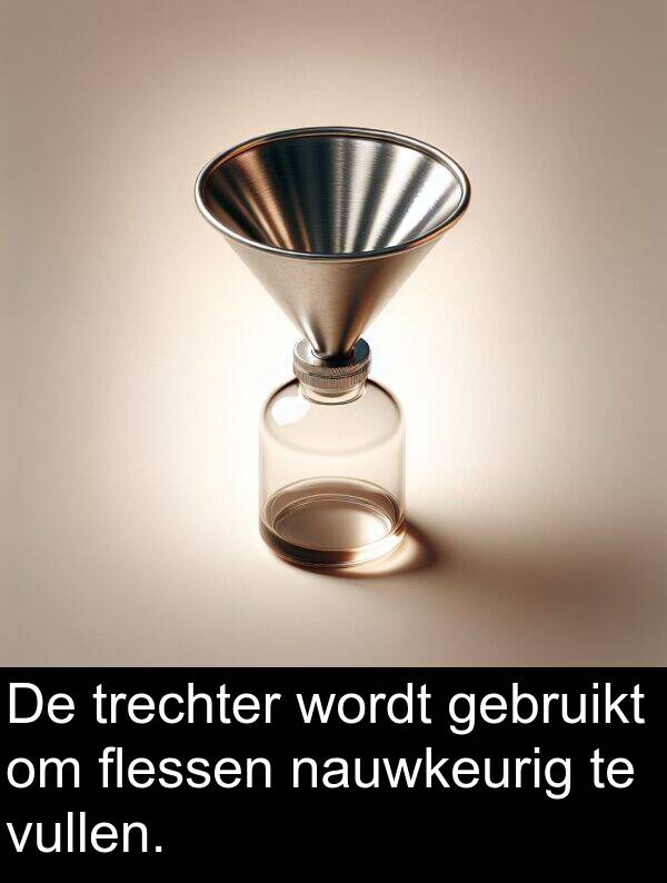gebruikt: De trechter wordt gebruikt om flessen nauwkeurig te vullen.