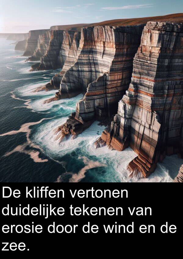 duidelijke: De kliffen vertonen duidelijke tekenen van erosie door de wind en de zee.