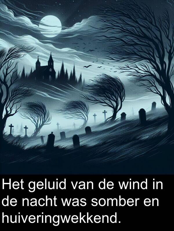 geluid: Het geluid van de wind in de nacht was somber en huiveringwekkend.