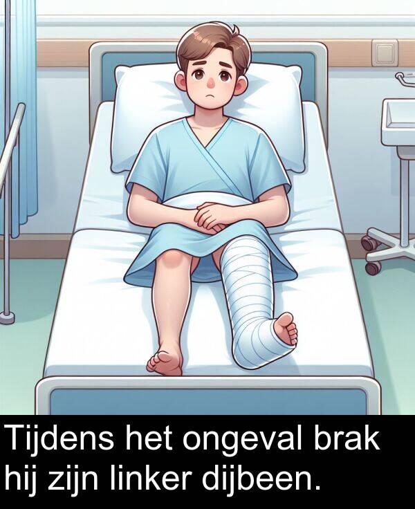 dijbeen: Tijdens het ongeval brak hij zijn linker dijbeen.