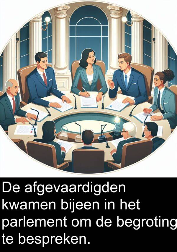parlement: De afgevaardigden kwamen bijeen in het parlement om de begroting te bespreken.