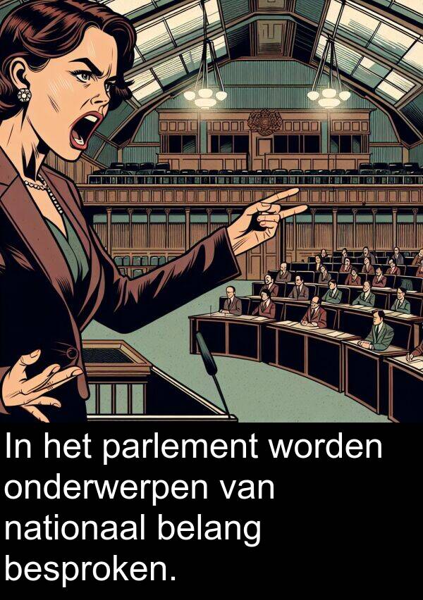belang: In het parlement worden onderwerpen van nationaal belang besproken.