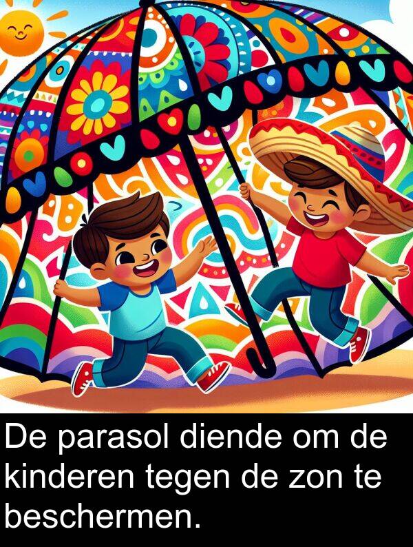 parasol: De parasol diende om de kinderen tegen de zon te beschermen.