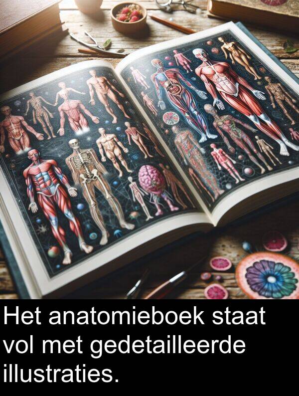 staat: Het anatomieboek staat vol met gedetailleerde illustraties.