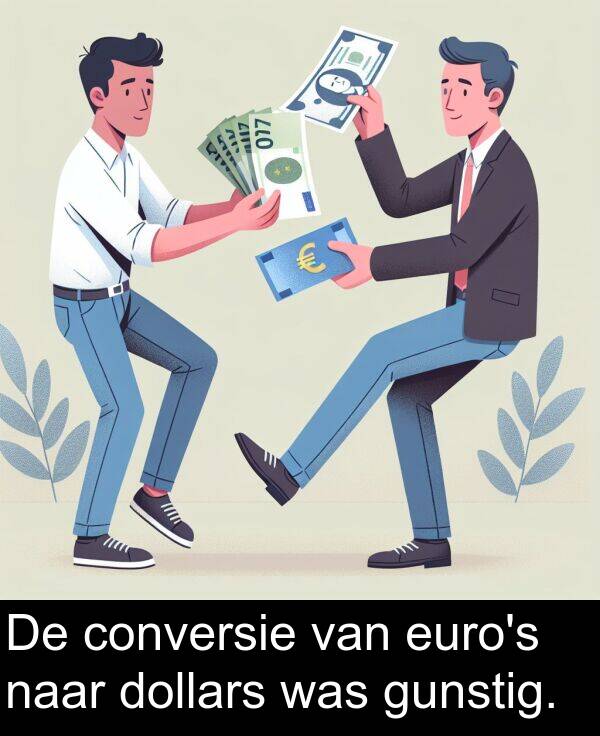 gunstig: De conversie van euro's naar dollars was gunstig.