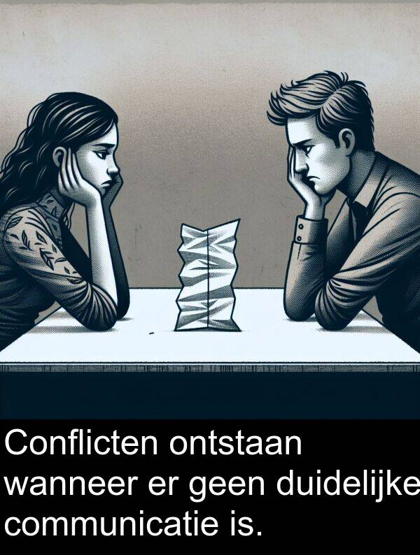 duidelijke: Conflicten ontstaan wanneer er geen duidelijke communicatie is.