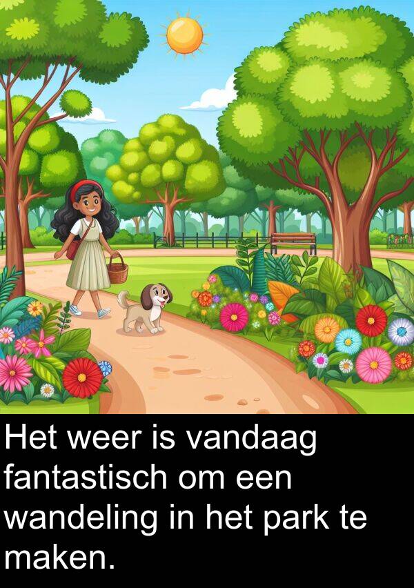 weer: Het weer is vandaag fantastisch om een wandeling in het park te maken.