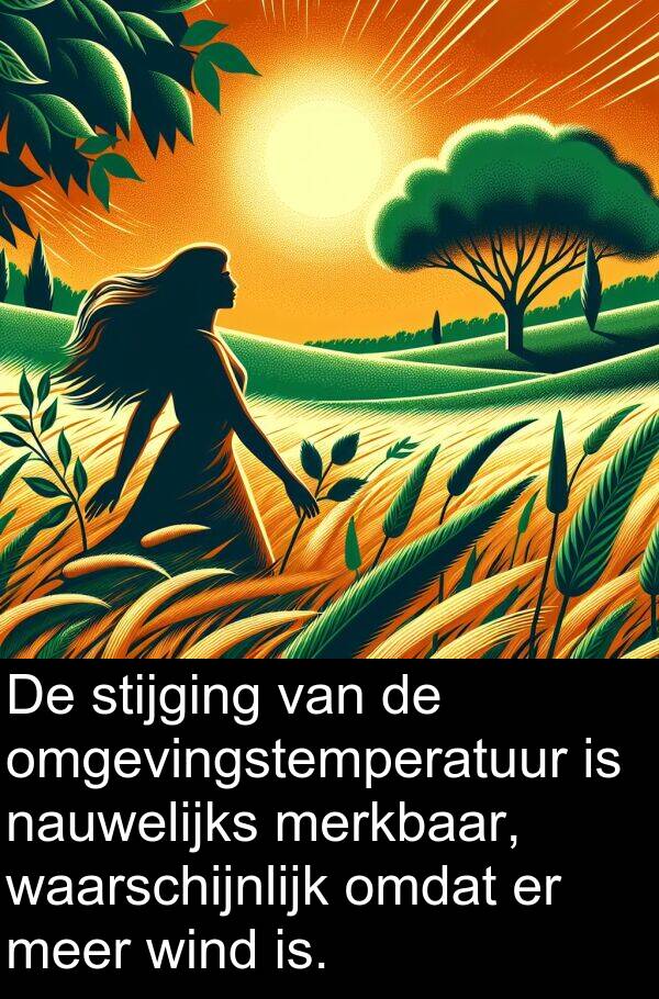stijging: De stijging van de omgevingstemperatuur is nauwelijks merkbaar, waarschijnlijk omdat er meer wind is.