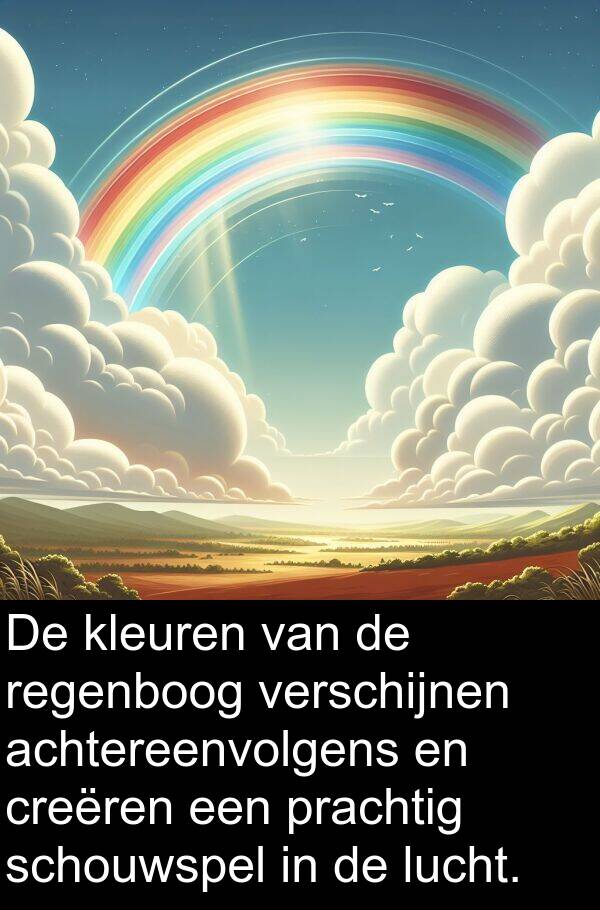schouwspel: De kleuren van de regenboog verschijnen achtereenvolgens en creëren een prachtig schouwspel in de lucht.