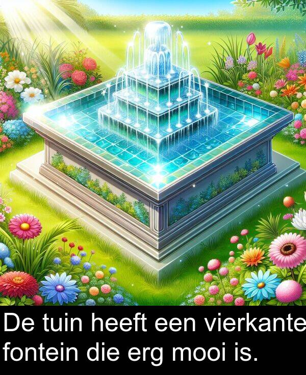 fontein: De tuin heeft een vierkante fontein die erg mooi is.
