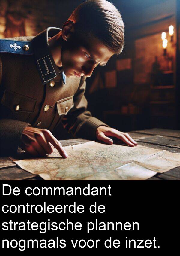 commandant: De commandant controleerde de strategische plannen nogmaals voor de inzet.