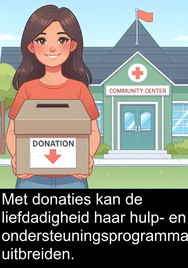uitbreiden: Met donaties kan de liefdadigheid haar hulp- en ondersteuningsprogramma's uitbreiden.