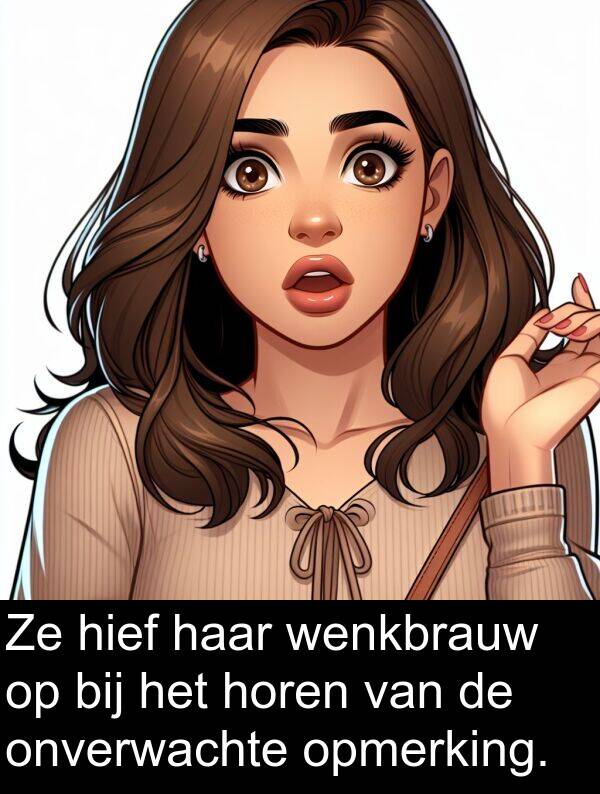 onverwachte: Ze hief haar wenkbrauw op bij het horen van de onverwachte opmerking.