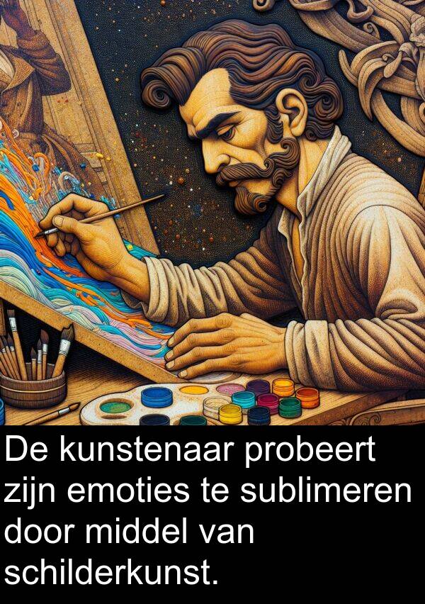 schilderkunst: De kunstenaar probeert zijn emoties te sublimeren door middel van schilderkunst.