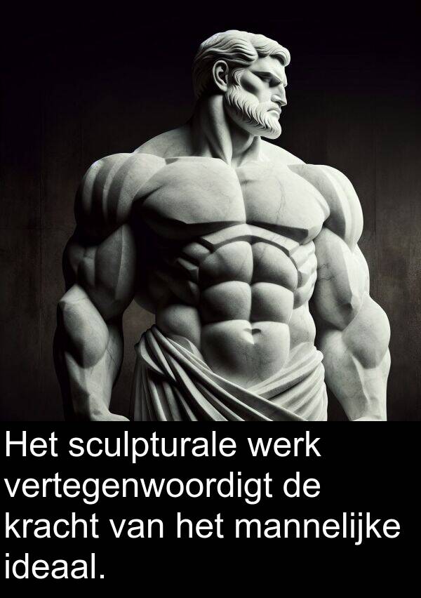 werk: Het sculpturale werk vertegenwoordigt de kracht van het mannelijke ideaal.