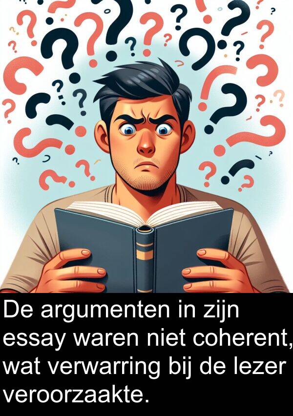 waren: De argumenten in zijn essay waren niet coherent, wat verwarring bij de lezer veroorzaakte.