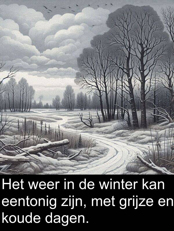grijze: Het weer in de winter kan eentonig zijn, met grijze en koude dagen.