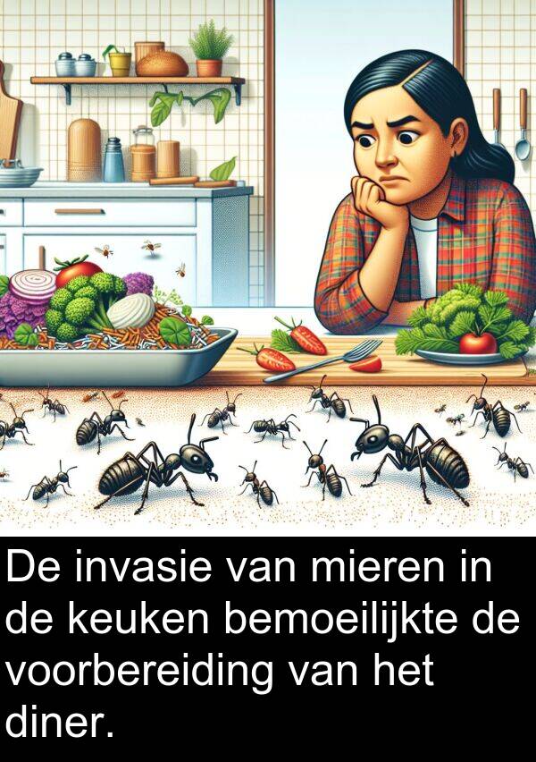 diner: De invasie van mieren in de keuken bemoeilijkte de voorbereiding van het diner.