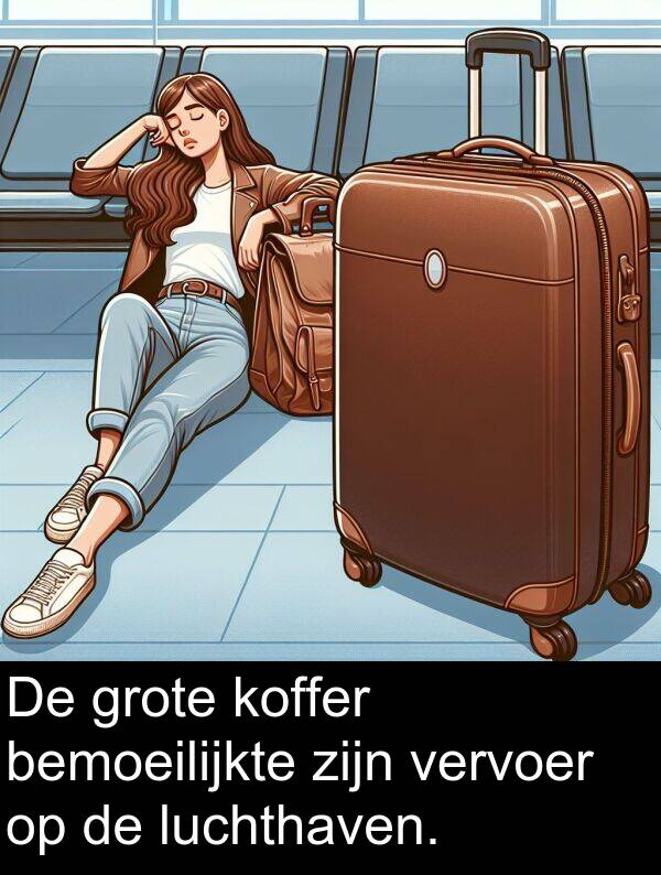luchthaven: De grote koffer bemoeilijkte zijn vervoer op de luchthaven.