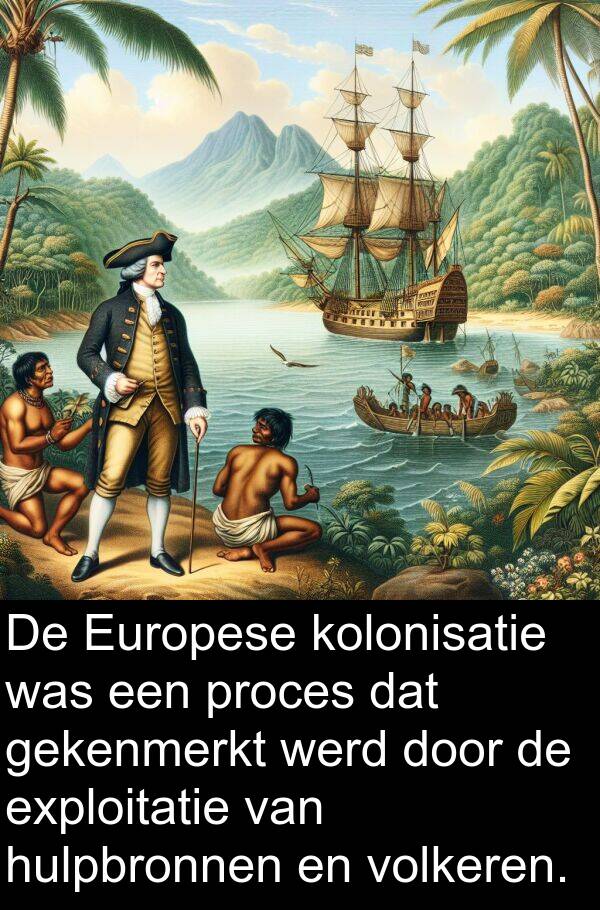 gekenmerkt: De Europese kolonisatie was een proces dat gekenmerkt werd door de exploitatie van hulpbronnen en volkeren.