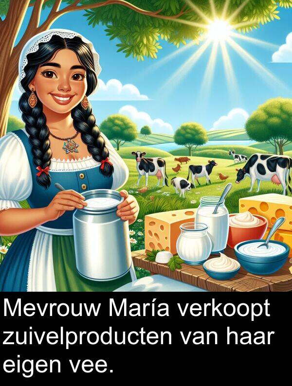 zuivelproducten: Mevrouw María verkoopt zuivelproducten van haar eigen vee.