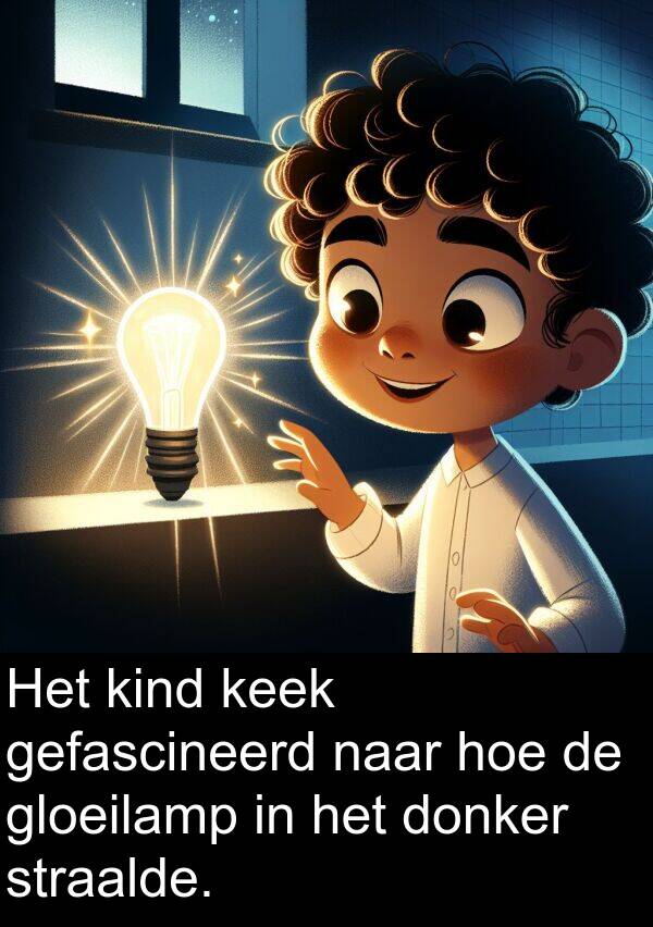 gloeilamp: Het kind keek gefascineerd naar hoe de gloeilamp in het donker straalde.