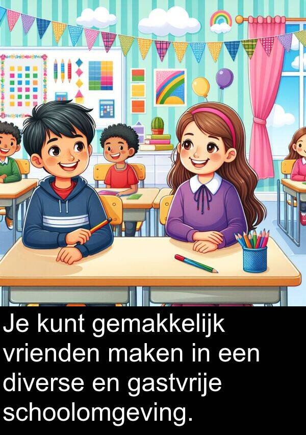 diverse: Je kunt gemakkelijk vrienden maken in een diverse en gastvrije schoolomgeving.