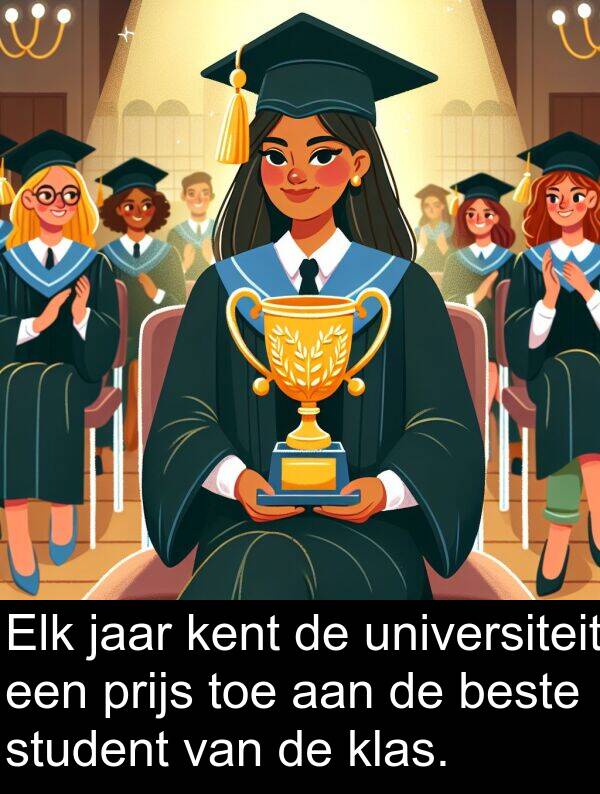 beste: Elk jaar kent de universiteit een prijs toe aan de beste student van de klas.