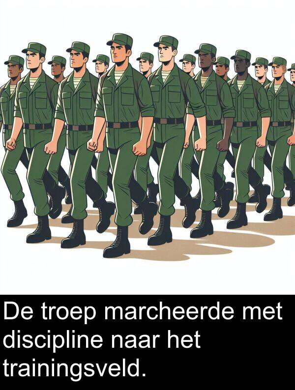 discipline: De troep marcheerde met discipline naar het trainingsveld.