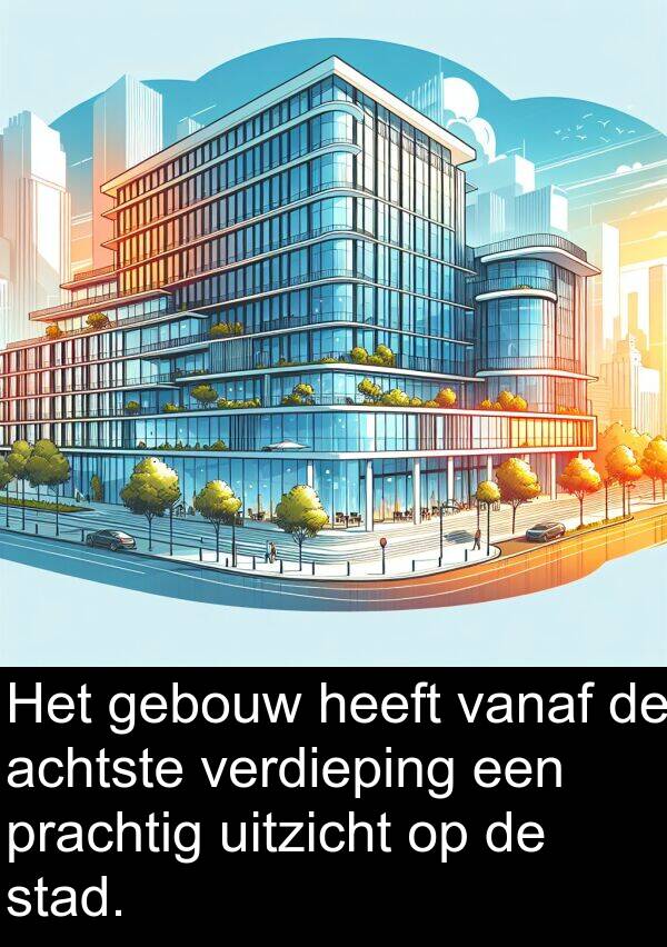 verdieping: Het gebouw heeft vanaf de achtste verdieping een prachtig uitzicht op de stad.