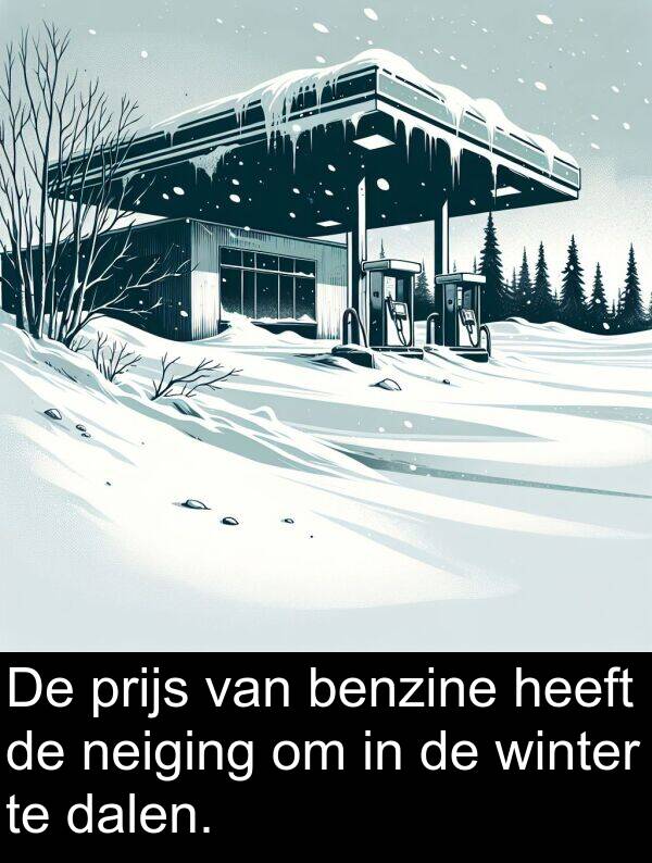 dalen: De prijs van benzine heeft de neiging om in de winter te dalen.