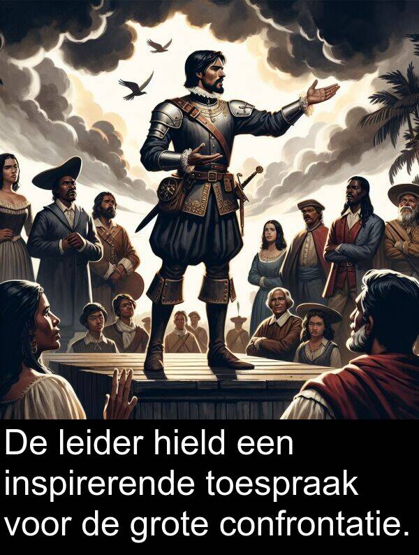 inspirerende: De leider hield een inspirerende toespraak voor de grote confrontatie.