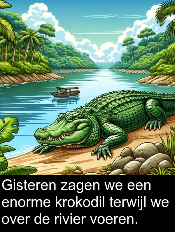 voeren: Gisteren zagen we een enorme krokodil terwijl we over de rivier voeren.